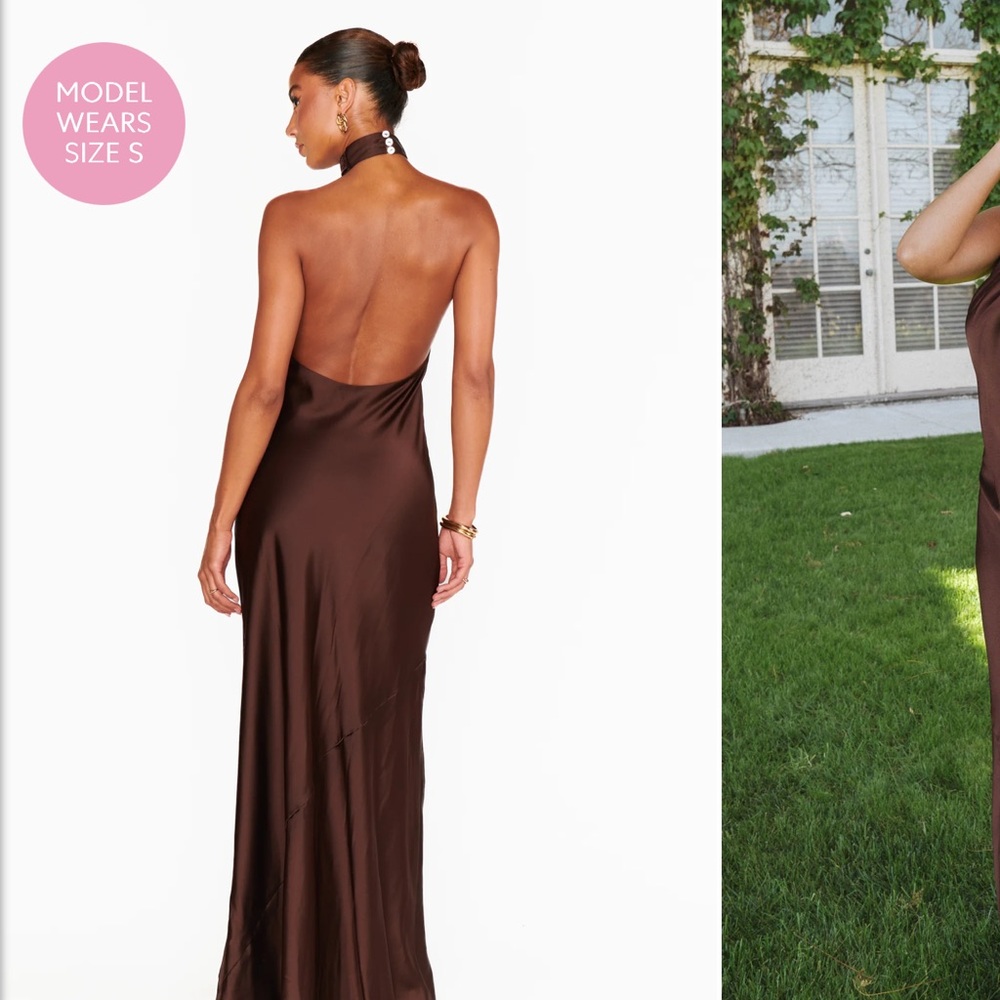 Show Me Your MuMu Brown Satin Halter Maxi Dress